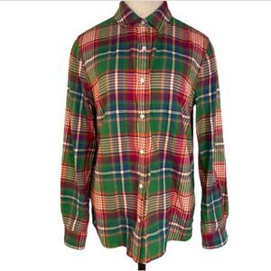 J. McLaughlin Colorful Plaid Button Front Top Womens 8 Modern Preppy Casual